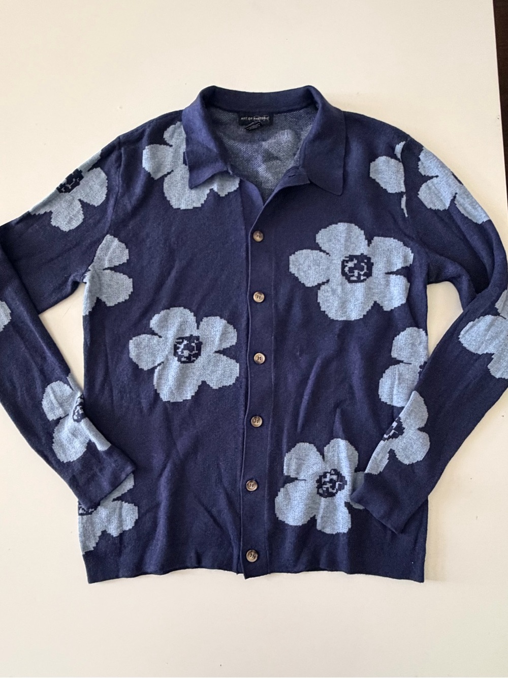 Men's Navy Floral Button-Front Cardigan Sweater